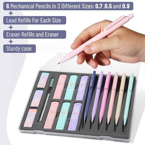 Mr. Pen- Pastel Mechanical Pencil Set with Lead Refills & Erasers, 6 Pack