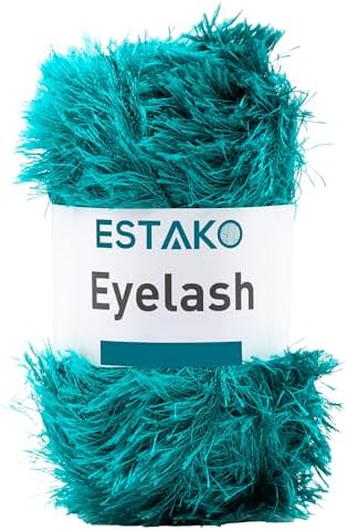 Estako Eyelash Yarn, Soft Fuzzy Faux Fur for Crochet and Knitting, Oil Blue
