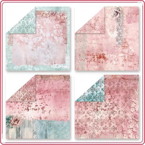 Vintage Scrapbook Paper 12 ×12 - 24Sheets Double-Sided Pattern Decorative Paper | Scrapbook Supplies & Card Making Supplies for DIY Crafts Art Journaling Photo Album Decor (Pink)