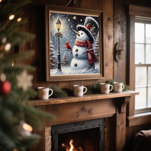 KYOQFVN Christmas Diamond Art Kits for Adults, 5D Snowman Diamond Painting Kits for Adults, DIY Full Round Drills Winter Paint with Diamonds for Wall Decor 14 x 14 in