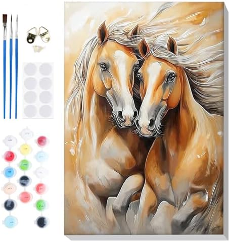 Bowetile Framed Paint by Numbers Horse for Adults Beginners, Adults' Paint-by-Number Horse Kits, Easy Adult Paint by Number Kits on Canvas, Acrylic Animals Number Painting for Home Decor, 8x12in