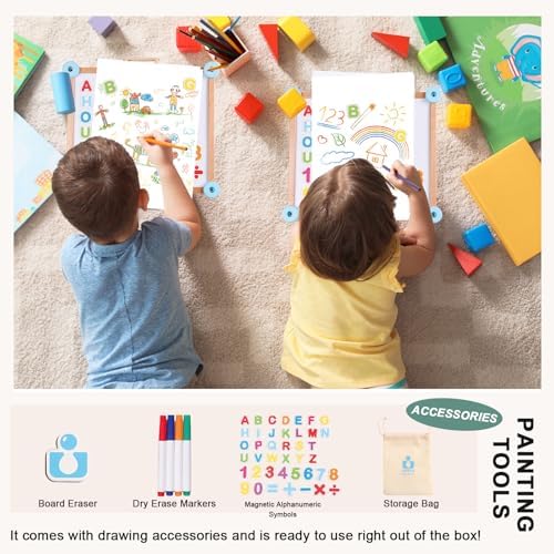 Wooden Kids Art Easel, Double-Sided Tabletop Easel for Painting with Magnetic Letters Numbers, Magnetic Drawing Board for Toddlers for Boys and Girls 3+