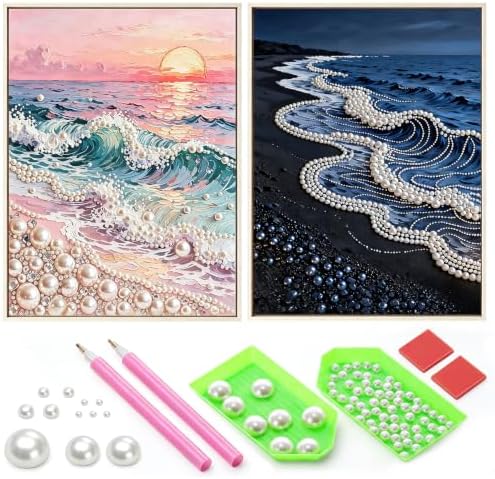 FunooFuno 2 Pcs Wave Beach Pearl Diamond Art Kits for Adults, 16" x 20"