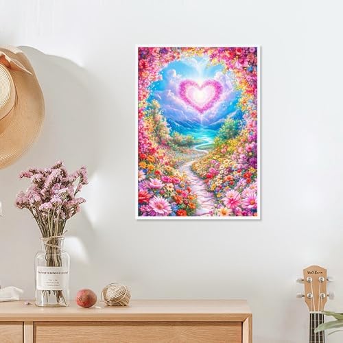 MVVMTOP Diamond Painting Kit for Adults 5D DIY Garden and Heart-Shaped Clouds Full Drill Round Diamond Art Kits for Beginners Crystal Rhinestone Embroidery Painting Home Wall Decor Gift