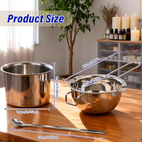 Blingfun Double Boiler Pot Set, Stainless Steel Melting Pot with Candle Wicks, Stickers,Wick Holders,Wick Placing Tube for Soap, Wax, Candle Making