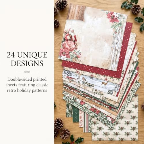 12in Vintage Christmas Scrapbook Paper Pad Pattern Origami Crafts Collage