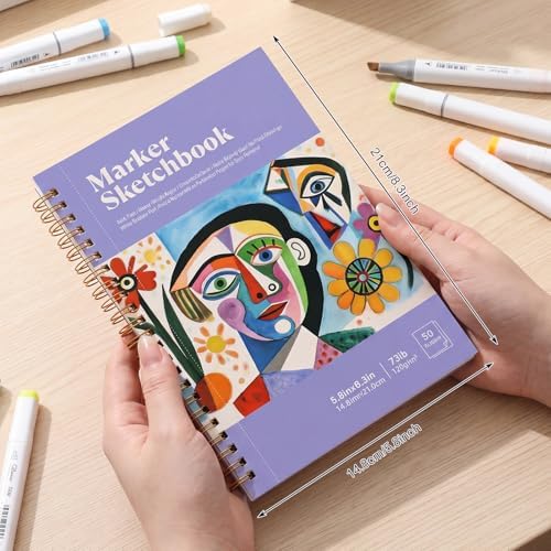 5.8 × 8.3 in Marker Paper Sketchbook, Spiral Bound Acid-Free Paper
