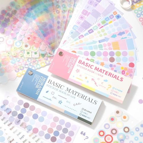 Prstincol Cute Sticker Book，60 Sheets Glitter Aesthetic Decorative Stickers for Scrapbooking,Stars Heart Letter Glitter Self-Adhesive Stickers for Photocards, Journal,scrapbook（2-in-1）