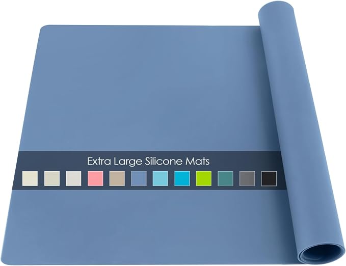 Extra Large Silicone Craft Mat for Kids, Large Silicone Sheet for Crafts, Kitchen Non-Stick Baking Mat Blue Gray, Heat Resistant Countertop Mat, Waterproof Placemat, Multipurpose Mat 24''x16''
