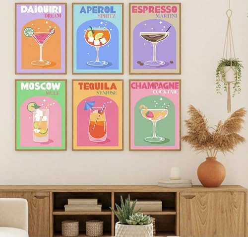 Jethami 6 Pack Vintage Cocktail Paint by Numbers Kit for Adults 8 x12in | Easy to piant for beginners, Diy art craft, Relaxing & Stress relief, High definition canvas, Home wall decor, Vivid colors