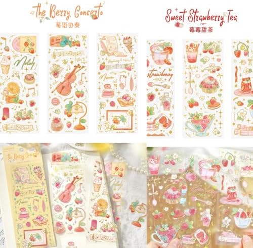 Strawberry Stickers for Journaling,12 Sheets Vintage Pink Berry & Dessert Decorative Stickers, Waterproof Vinyl Stickers for Scrapbook, Planners, Laptop, Water Bottles, DIY Crafts, Kawaii Stickers