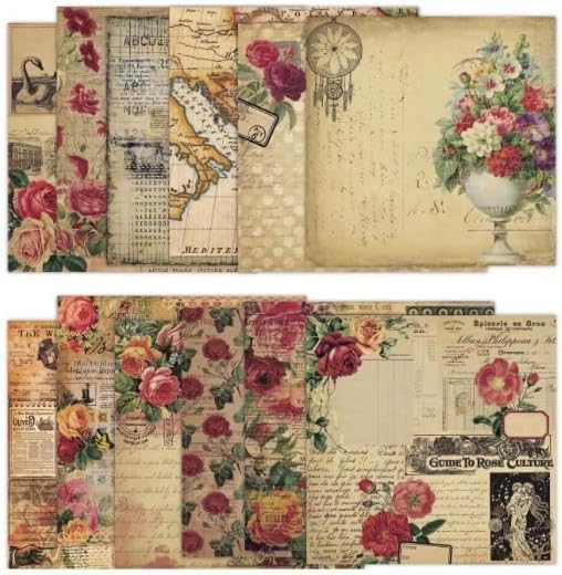 Vintage Scrapbook Paper 12 ×12 - 24Sheets Double-Sided Valentine's Day Rose Patterned Paper Junk Journaling Scrapbooking CardStock Papers Pad for Cardmaking DIY Origami Craft Papers.