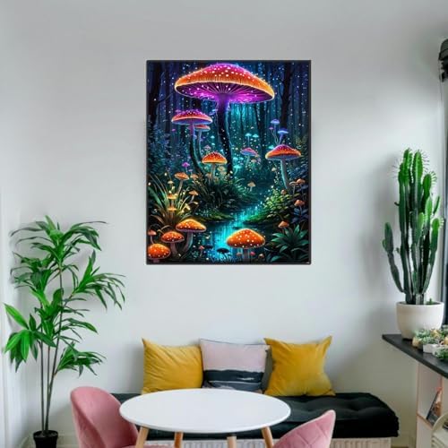 ldazao Framed Paint by Numbers Kit for Adults Beginner Mushroom Paint by Number Artist Kits On Canvas Mushrooms Forest DIY Oil Painting Kits for Gift Wall Decor 9.5x12 Inch