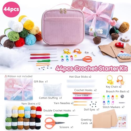 MYBAGZING Crochet Kit for Beginners, Complete Starter Set with Yarn, Ergonomic Crochet Hooks, Needles, Crochet Accessories and Suppliers for Crochet Beginner Projects, Knitting Kit for Adult