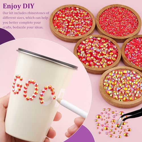 Resin Jelly Rhinestones for Crafting with B7000 Jewelry Glue, 2 Boxes Red AB Flatback Crystals with 2Pcs 10ml Glue, Bedazzling Non Hotfix Gems for DIY Tumblers Clothing Shoes Manicure