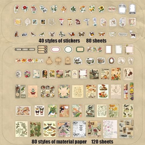 BLEDS 200PCS Vintage Journaling Supplies Pack, Scrapbook Stickers Kit & Aesthetic Journaling Paper for Junk Journals Craft Tags Cards Collage Notebook Planner Ephemera, BS-Scrapbooking-200