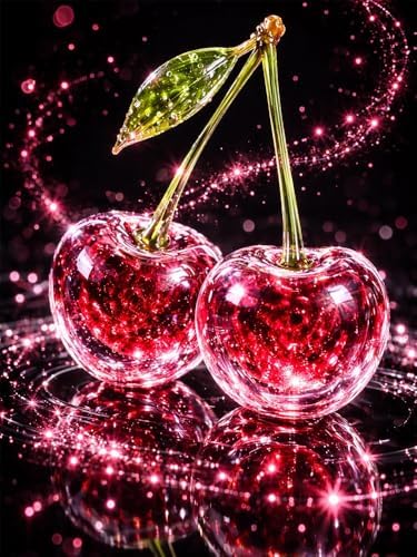 TYPUSOK Cherry Diamond Art Kits for Adults,Round Full Drill 5D Diamond Painting Kits for Beginners,Cherry DIY Diamond Dots Pictures Gem Art Kit,Home Wall Decor 12x16in