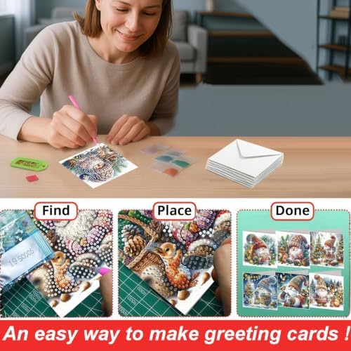 LSQFS 6 Pack Diamond Art Kits for Adults, Gnome Christmas Diamond Art Cards