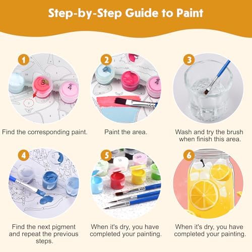 NEWENMO 4 Pack Paint by Numbers for Adults with Wooden Framed, Cocktail Kitchen, Paint by Number Kits on Canvas for Beginner, DIY Acrylic Oil Painting Kits for Home Decor 8x10 inch, Fruit Drink