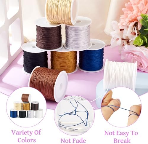 8 Rolls 0.8mm Nylon Beading String Friendship Bracelet String 400 Yards Macrame Nylon Cords Colorful Braided Thread Chinese Knotting Cord for Kumihimo Necklaces Tassels Jewelry Making