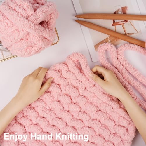 Chunky Yarn for Hand Knitting, #10 Chunky Blanket Chenille Yarn, Large Bulky Thick Jumbo Yarn, Super Chunky Knit Yarn for Crocheting, 8 Skein (8 oz 22 yds Each Skein), Pink