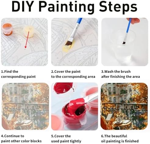 koemhxb Paint by Numbers Kit for Adults Beginners, Autumn Paris Balcony Scene, Fall City View Art Adult Paint by Numbers on Canvas, Acrylic Painting Crafts for Home Decor (16x20inch)
