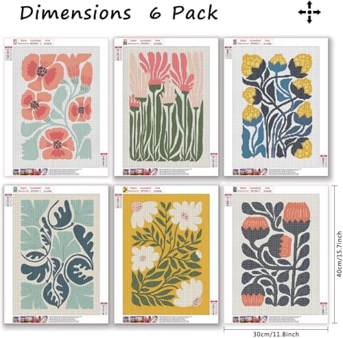 6pack Flowers Diamond Art Kits for Adult Diamond Painting Kit for Beginner