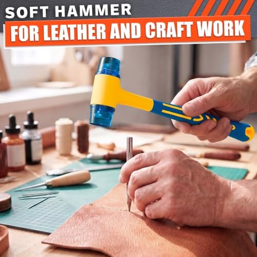 Small Plastic Mallet Hammer 4.9 Oz, Dual 1",25mm Heads, 9.6 Inch Long