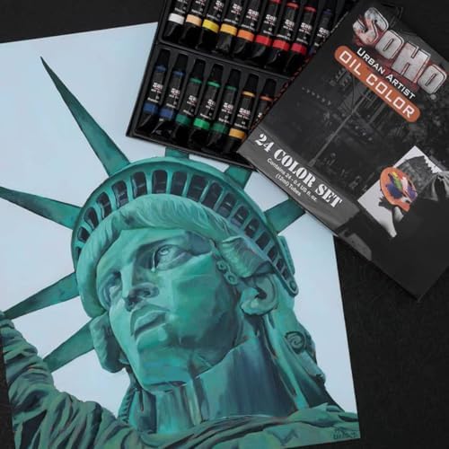Soho Urban Artist Oil Paint Value Set of 24-12mL Tubes, Triple-Milled Oils with Refined Linseed - Smooth Application, True Color Mixes, Ideal for Brushes & Palette Knives