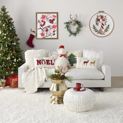 IUHUI Embroidery Kit for Beginners Adults - Anticipated Christmas Patterns, DIY Hand Stitching Embroidery Set with Hoop (Floral Candy Cane)