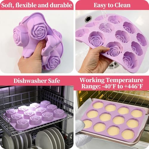 Rose Silicone Mold, 2 Pack Rose Chocolate Molds 24-Cavity