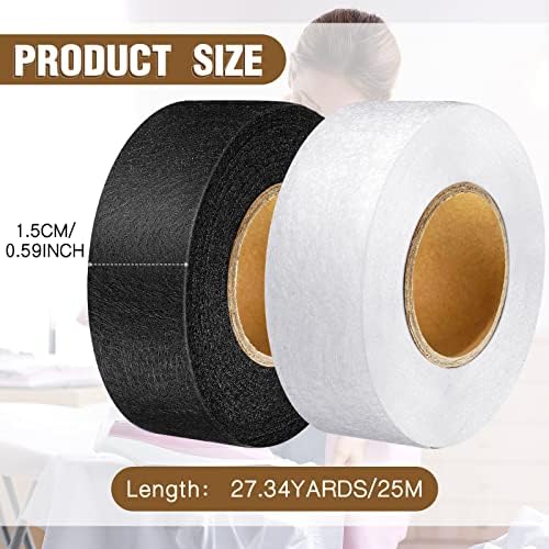 Outus 2 Rolls Hemming Tape Fabric Adhesive Hem Iron on No-Sew Hemming Tape for Pants Each 1/2 Inch (Black, White)