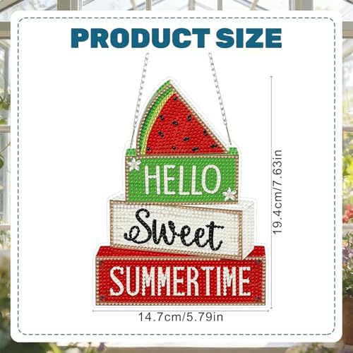 CRZMODE Summer Diamond Art Hanging Kit for Adults, Waterlemon Pendant Diamonds Painting Art Kit, Special Crystal Diamond Art Painting Pendant Ornament, Craft Gift for Women Home Window Decor