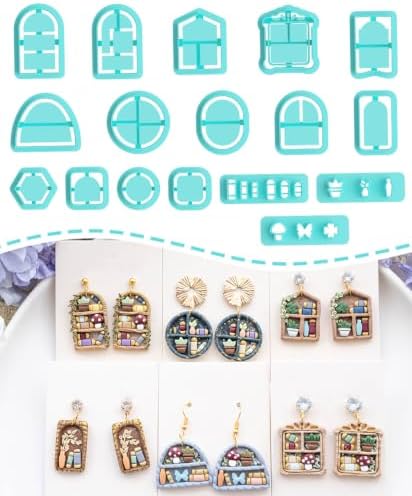 Tainsky Bookshelf Polymer Clay Cutters, 17 Shapes for Book Lover Earrings