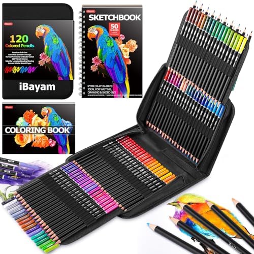 iBayam 123-Pack Colored Pencils Set with 3-Color Sketchbook & Coloring Book | Kids Colored Pencils, Art Supplies Sketching Kits, Professional Artist Drawing Pencils & Carry Case for Artists, Adult, Teens