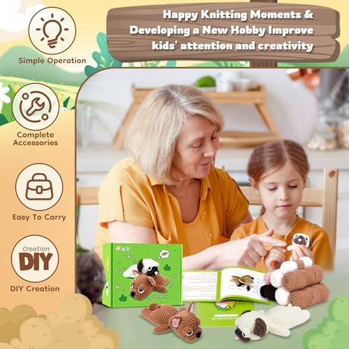 Crochet Kit for Beginners- Teacher Appreciation Gifts, 2 PCS Pug and French Bulldog Crochet Kits for Adults, Sleeping Dog Crochet Kit with Step-by-Step Video Tutorials Instructions DIY Knitting Kit