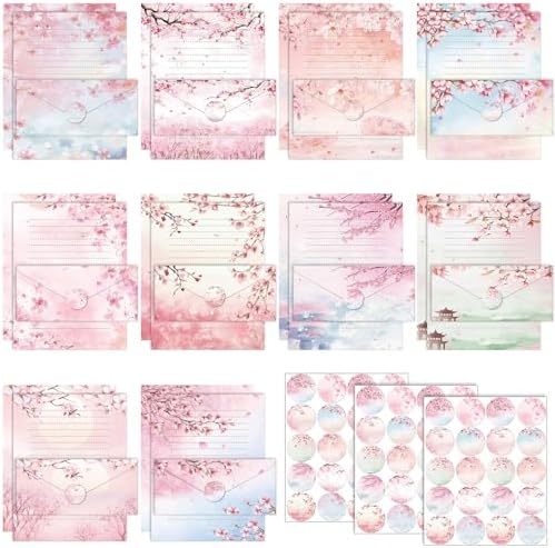 TaoBary 160 Pcs Cherry Blossom Stationery Paper and Envelopes Set