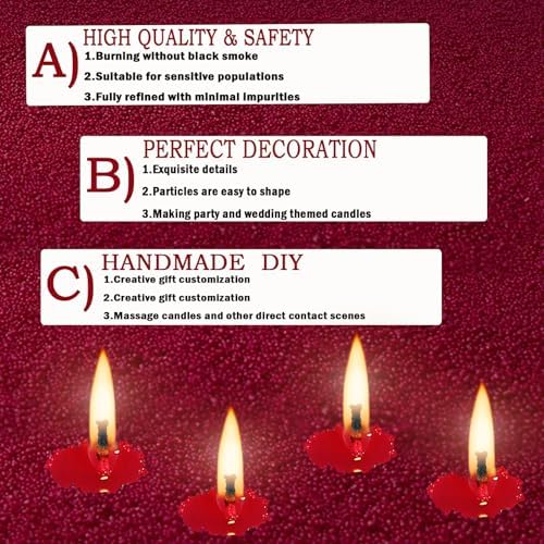 1.1LB Candle Sand- Red Candle Beads, Sand Wax for Wedding Decor Rosa Scented Candle with Wicks Dark Pearled, Wax for Home Decoration Party Gift 85 Burn Hours Refillable Candle Wax DIY Candle Making