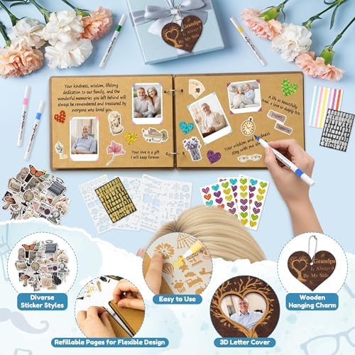 CY2SIDE Grandpa Memorial Gifts Photo Album – 110PCS In Loving Memory of Grandpa Wooden Scrapbook Kit Sympathy Gift for Loss of Grandfather, Bereavement Grief Album for Father’s Day & Grieving Family