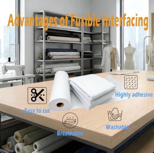 Iron-On Fleece Interfacing for Sewing, Medium Weight One-Sided Loft Iron-On Fusible Fleece for Sewing, Clothes, Quilted Bags,and Pants (39 Inches x 2 Yard)