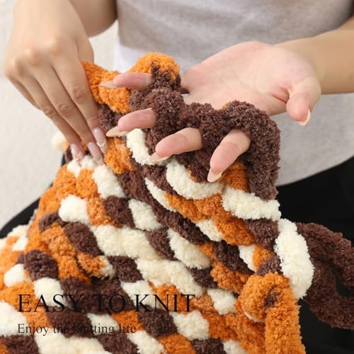 Chunky Chenille Yarn - Bulky Thick Fluffy Yarn for Crocheting and Knitting Blankets, Soft Plush Yarn, 8 Jumbo Pack 30.5 (Cappuccino)