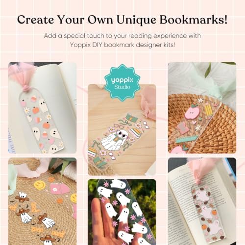 YOPPIX 6x2” Acrylic Bookmark Blanks- 20 Pieces Bookmark Making Kit with 20 UV DTF Stickers About Halloween Theme and 20 Ribbon for DIY Your Crafts Gifts Booklovers Gifts