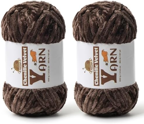 Chenille Crochet Coffee Yarn 2 Pack