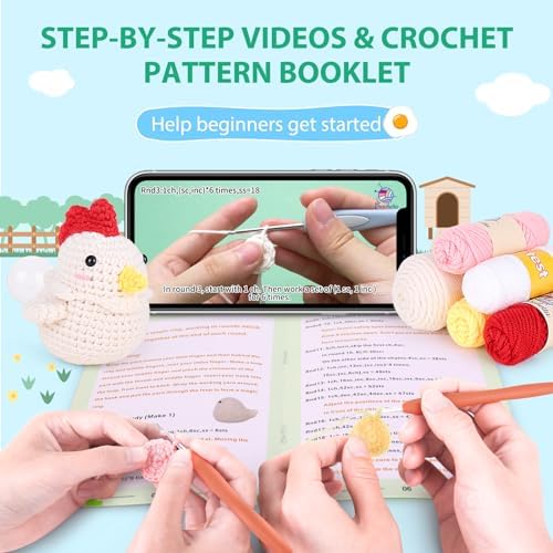 Crochetta Crochet Kit for Beginners, Squeeze Bubble Amigurumi Crocheting Kits w Step-by-Step Video Tutorials, Knitting Starter Supplies for Adults Kids, Anxiety Relief Bubble Chicken (40%+ Yarn)
