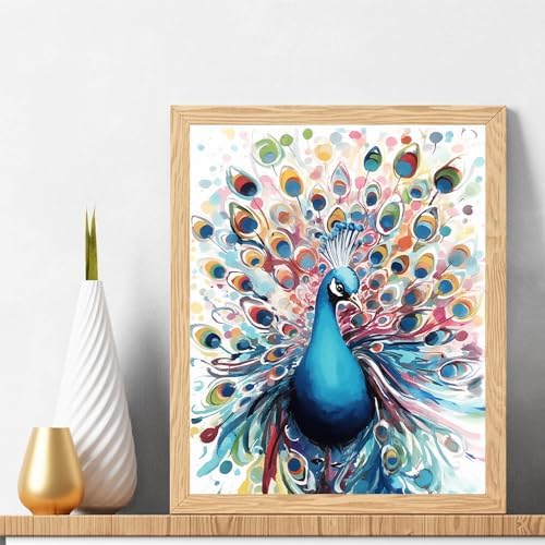 Natuyalo Paint by Numbers for Adults - DIY Adult Paint by Number Kits Painting on Canvas Colorful Peacock Painting by Numbers for Beginners, Animal Art Craft Kits for Adults (16x20 Inch)