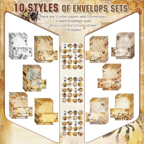TaoBary 160 Pcs Vintage Bee Butterfly Stationery Paper and Envelopes Set