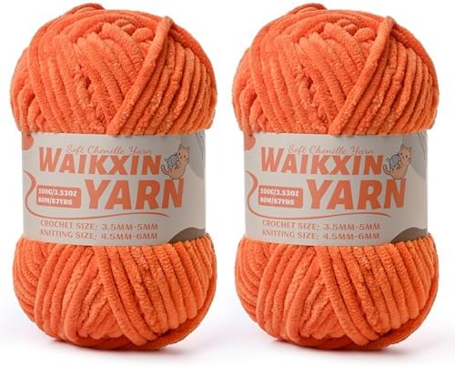 （2 Orange） 2 Pack Super Soft Fuzzy Chenille Chunky Yarn for Crocheting, 200g (175yds) Fluffy Velvet Yarn for Hand Knitting Baby Blankets Weaving Craft