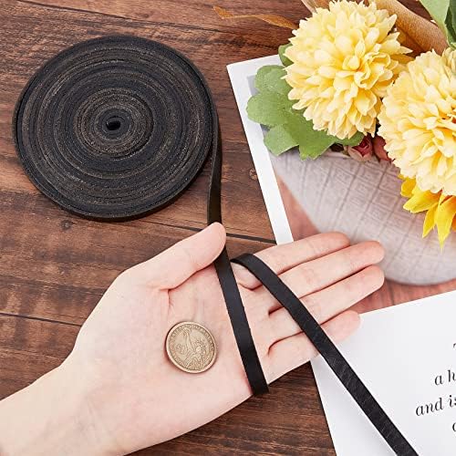 GORGECRAFT 5.5Yds 8mm Black Flat Genuine Leather Cord Natural Leather String Lace Strips Full Grain Cowhide Braiding String Roll for Jewelry Making DIY Craft Braided Bracelets Belts Keychains