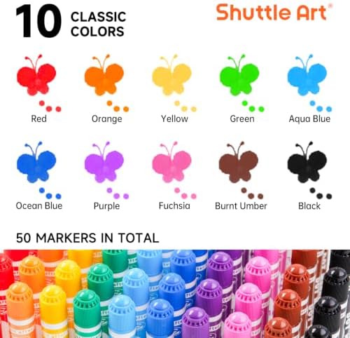 Shuttle Art 50 Pack Dot Markers, 10 Colors x 5 Sets Washable Bingo Daubers for Kids & Toddlers, Non-Toxic Water-Based Art Supplies for Preschoolers and Classroom