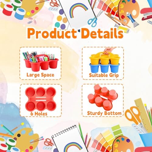 6 Pack Classroom Caddy Organizer with Handle Multicolor Plastic Table Caddy 6 Compartments Storage Cup Holder for School Supplies Art Crafts Crayons Pencils Stackable Desk Caddy for Office